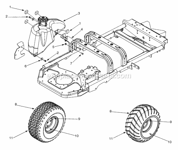Fuel Tank, Wheels, Rear Diagram and Parts List for 365L 53CA1D5K100 Cub Cadet Lawn Mower